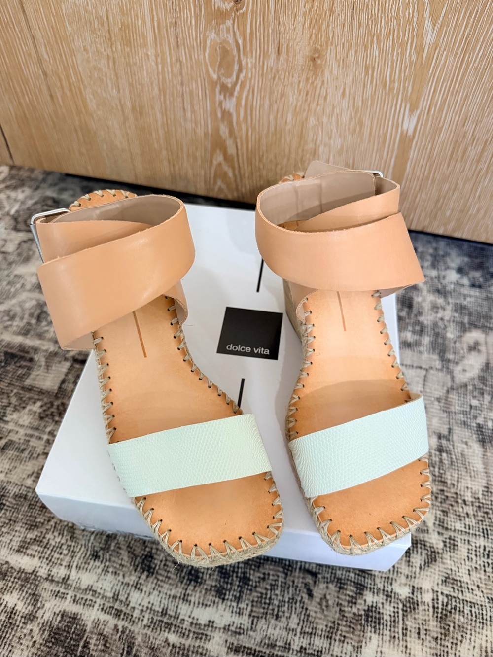 Dolce Vita Two-Tone Wedge Sandals in Tan and Mint